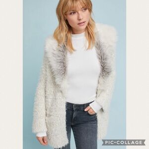 :Price Firm: Anthropologie Sleeping On Snow Faux Fur-Collared Cardigan